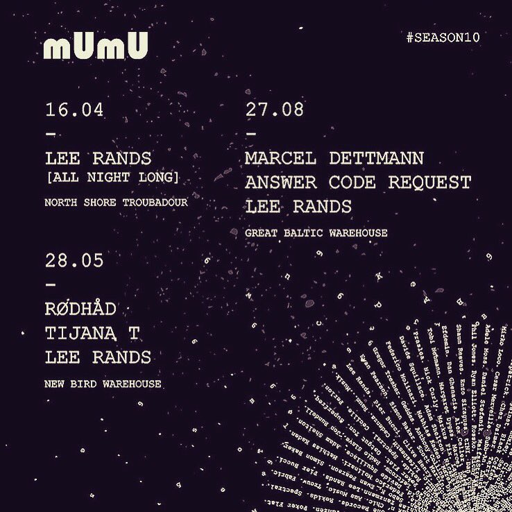 <a href="/mUmUHQ/">mUmU</a> next up:
<a href="/DystopianMusic/">Dystopian Piano Music</a> RØDHÅD 28.05 <a href="/MarcelDettmann/">Marcel Dettmann</a> 27.08
Quality not Quantity <a href="/residentadvisor/">Resident Advisor</a> <a href="/leerands/">in Lee Rands</a>