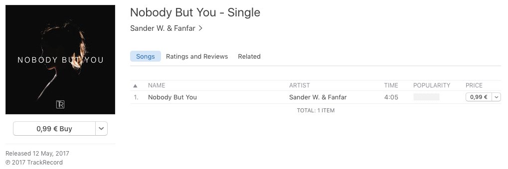 Nobody But You, my new single with <a href="/Sander_W_/">Sander W.</a> is out on iTunes.

Grab it now!