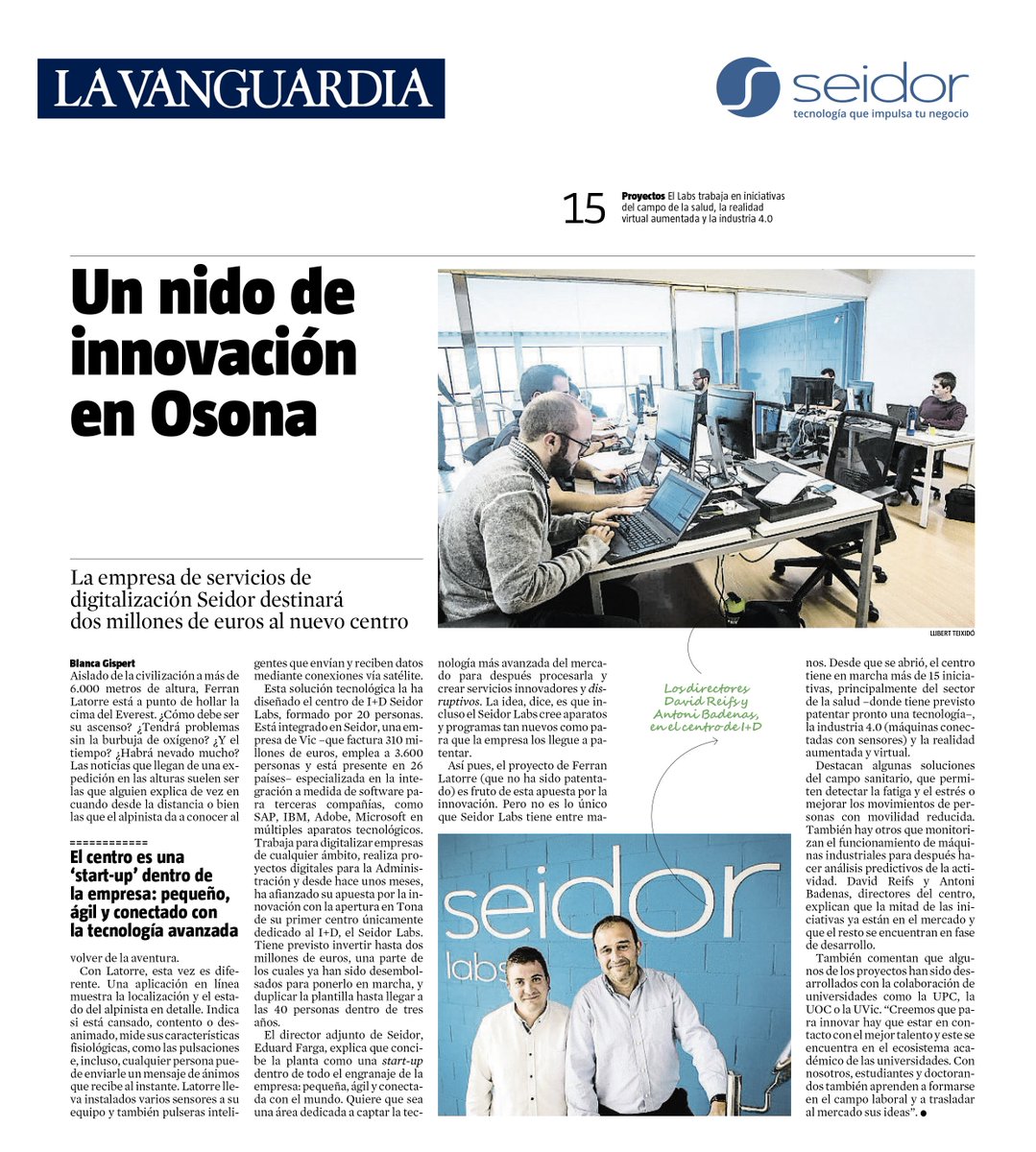 seidor's tweet photo. .@seidorlabs centro de competencia para la #innovación y el desarrollo tecnológico en Osona @LaVanguardia @dreifs @tbadenas #ImasD #IoT https://t.co/f79XuvaVVI