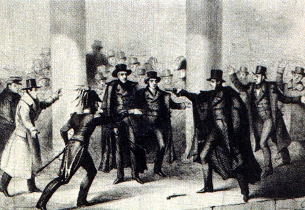 Rabbitislate's tweet image. In 1835 a man attempted to kill the US President Andrew Jackson, but failed. He was instead beaten by the President with a walking cane