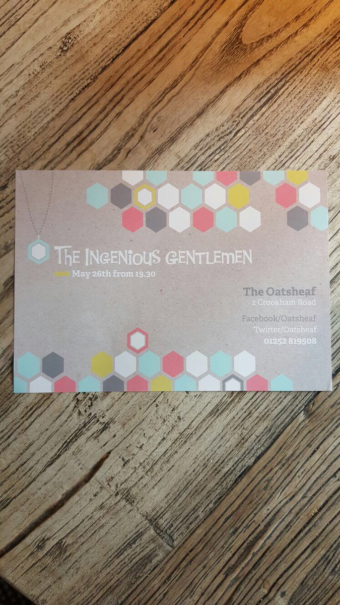 oatsheaf's tweet photo. The Ingenious Gentleman.  
 Live Music    
 26th May from 19:30
#party #Fleet #oatsheaf https://t.co/UhLxq0QQxD