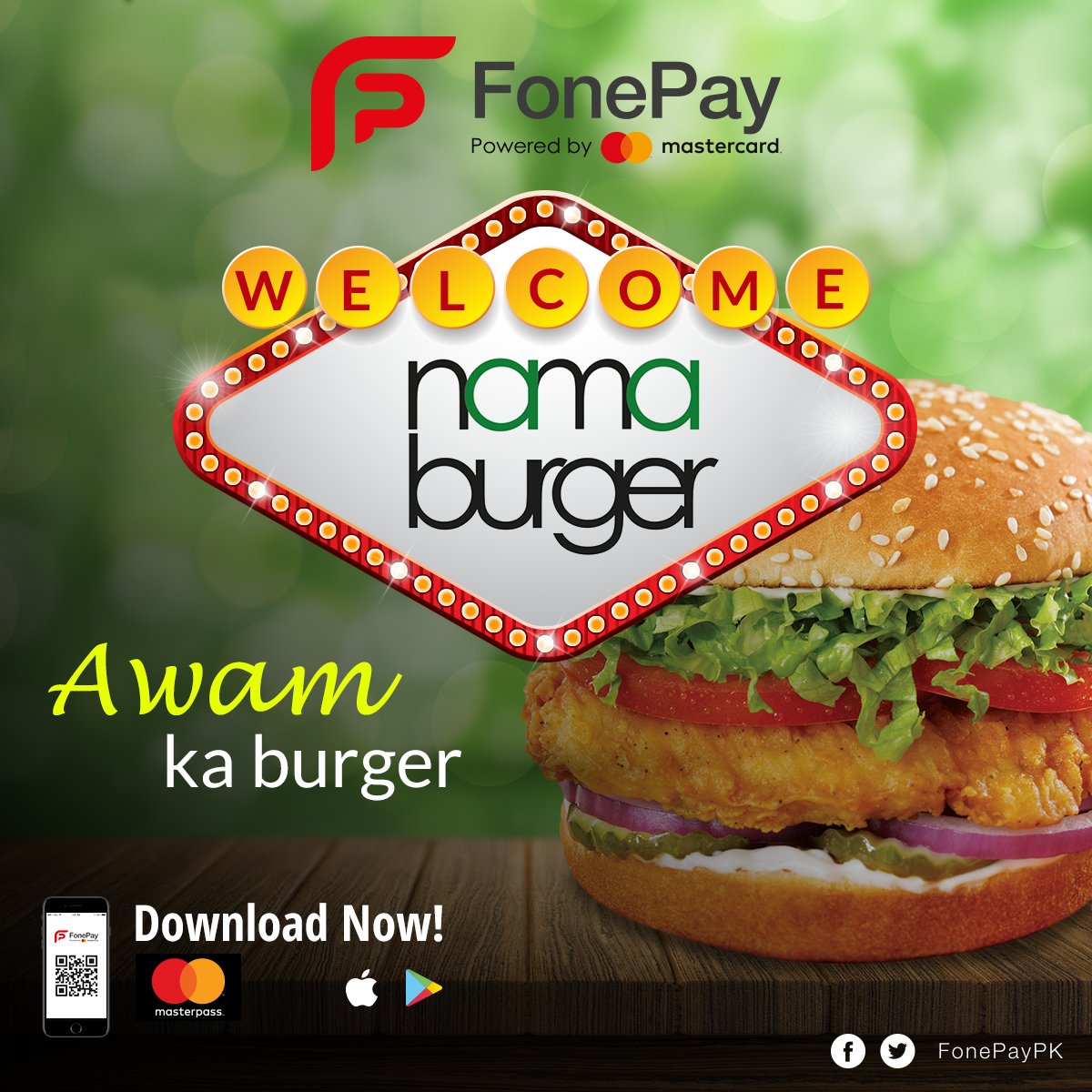 FonepayPk's tweet photo. Satisfy your cravings with the juiciest burgers in town!
#iamfonepay #inov8 #DigitalPayments #Masterpass #Mastercard #NamaBurger https://t.co/xYSPMTmT8l