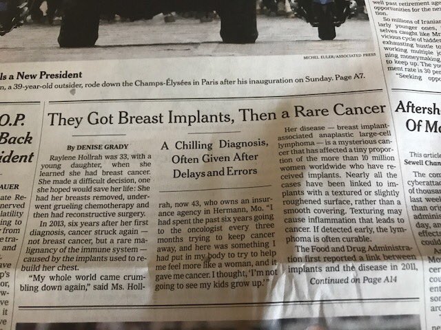 NateMargolisMD's tweet photo. Front page @nytimes. Reminder: FDA recs breast MRI to detect silicone implant rupture 3y following placement and every 2y thereafter #bcsm https://t.co/te1U7YFEfU