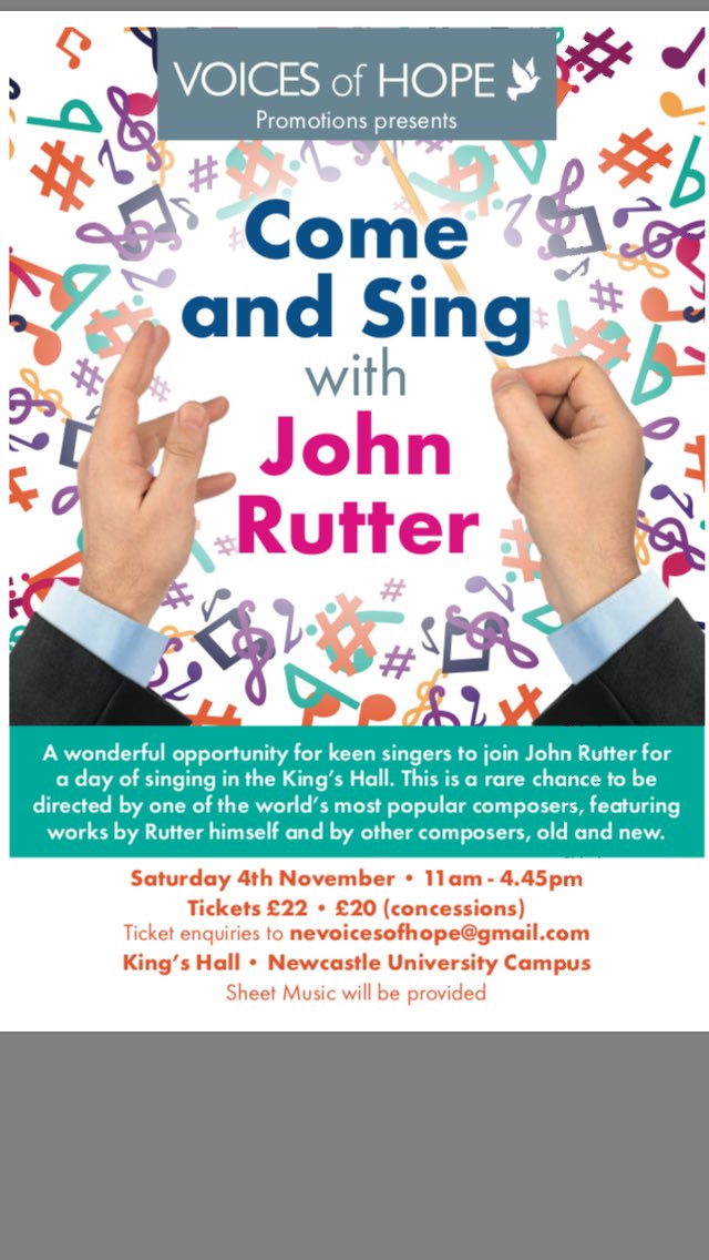 NEVoicesofhope's tweet image. Voices of Hope is excited to offer this Come and Sing day led by John Rutter on Saturday Nov 4th. See flyer #ComeandSing #JohnRutter
