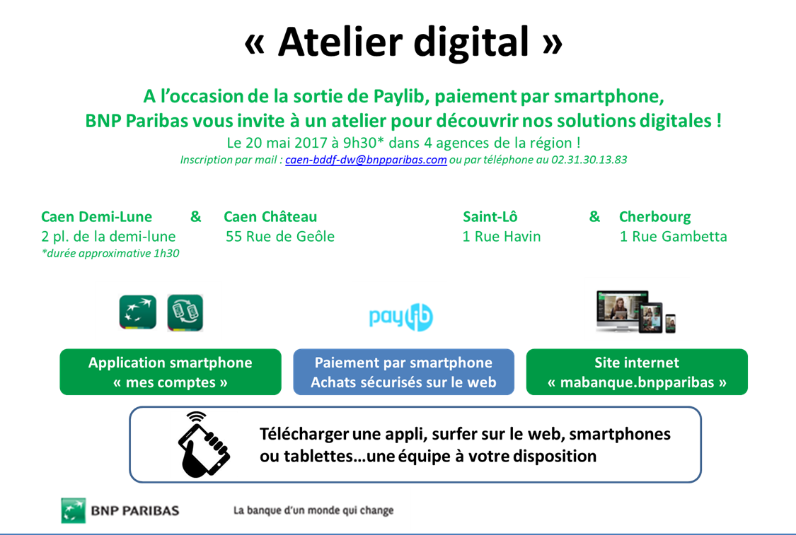 Elsa_Dupuy's tweet photo. #SAVETHEDATE le 20/05 les agences #BNPParibas #Cherbourg #Saint-Lô #Caen Château&amp;Demi-Lune vous font aussi découvrir nos solutions digitales https://t.co/KbcTdriRfA