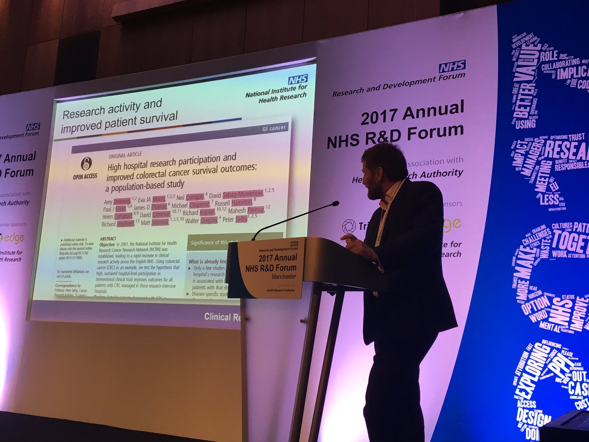 klouisewood's tweet photo. Research active trusts deliver better health outcomes @NIHRCRN Jonathan Sheffield profiles the research #RDF2017 https://t.co/ivMAJOdwBv