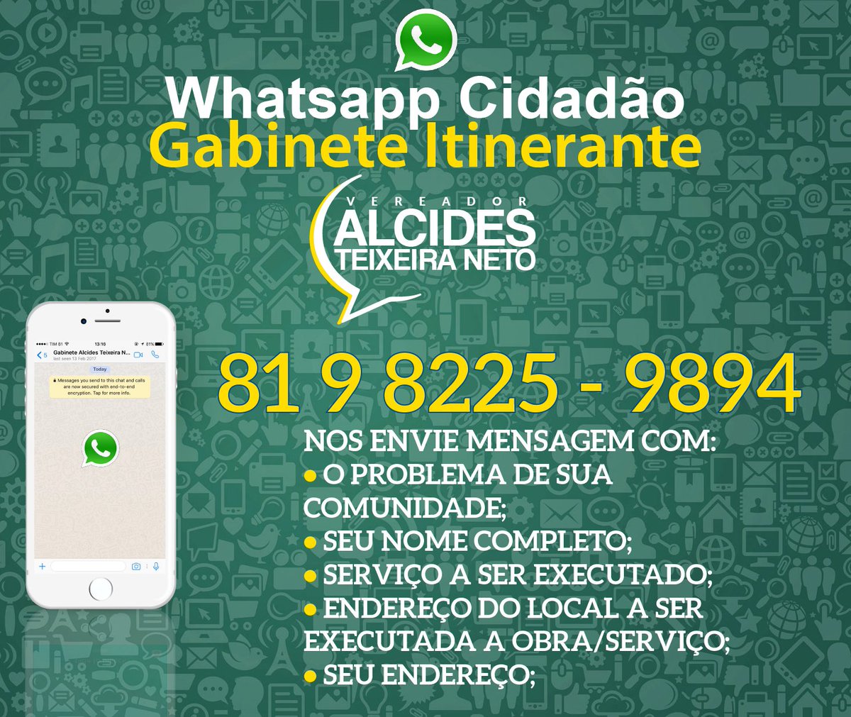 alcidestn's tweet photo. Nossa marca de mandato é atender os anseios da população, para isto criamos o WhatsApp Cidadão! #EntreEmContato #UmJeitoNovodeFazer https://t.co/QvPIzFf6mj