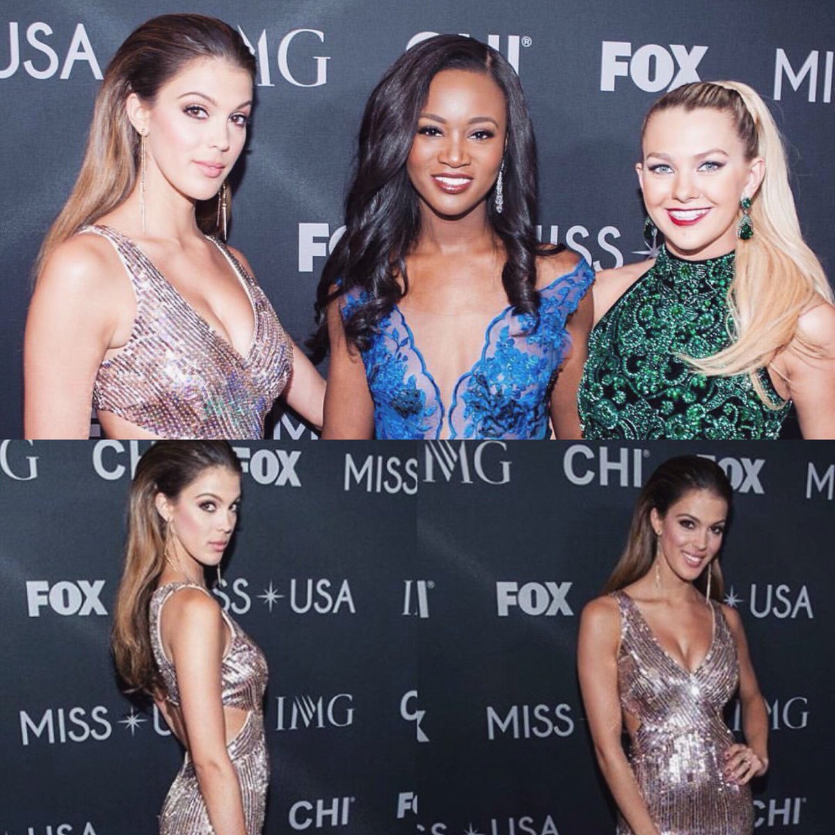 FranceBeauties's tweet photo. Iris Mittenaere lors du Red Carpet Miss USA 2017 avec son trio 2016 au complet #Splendides ♥️🇫🇷 https://t.co/oQjw7kyTuQ