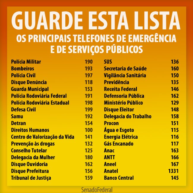 Esta lista vai ajudar você a se lembrar dos telefones de emergência e de serviços públicos Esta lista vai ajudar você a se lembrar dos telefones de emergência e de serviços públicos