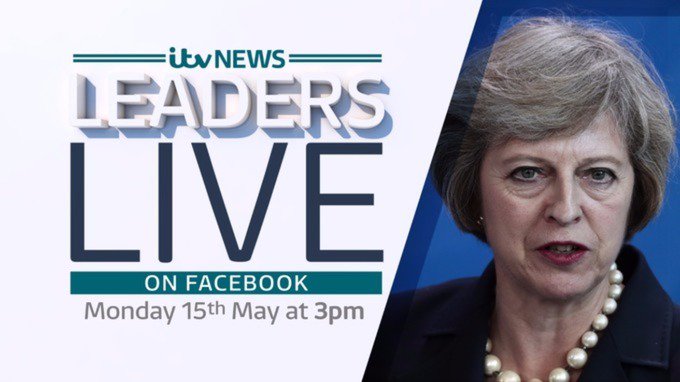 itvnews's tweet photo. Live now: @theresa_may takes your questions in a Facebook Live Q&amp;A with @Peston #ITVLeadersLive https://t.co/pwJM2UOnBp https://t.co/Kkc8Xd7WGf