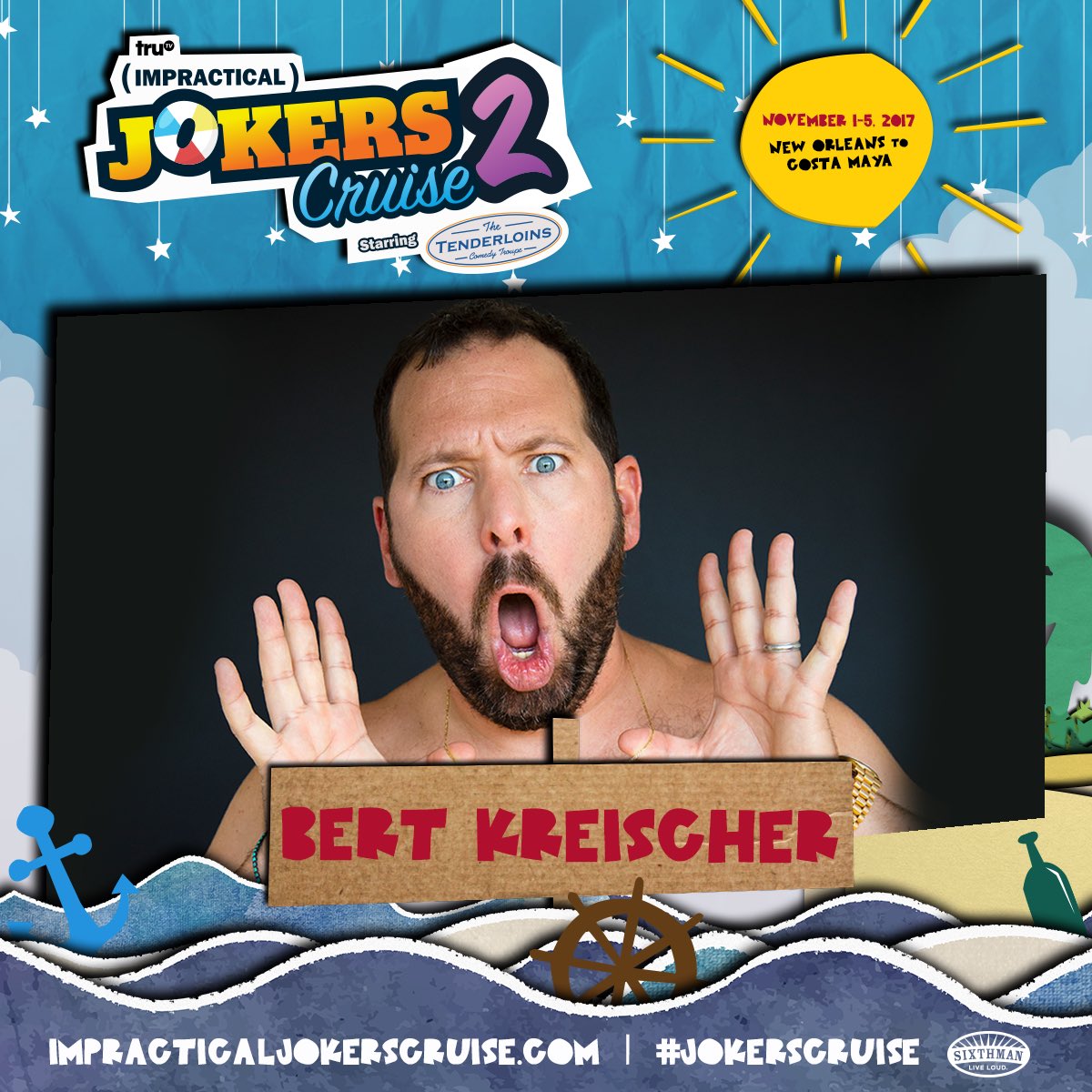 bertkreischer's tweet image. Oh shit - i'll be performing on the #ImpracticalJokers cruise this November 1-5 out of New Orleans!!!