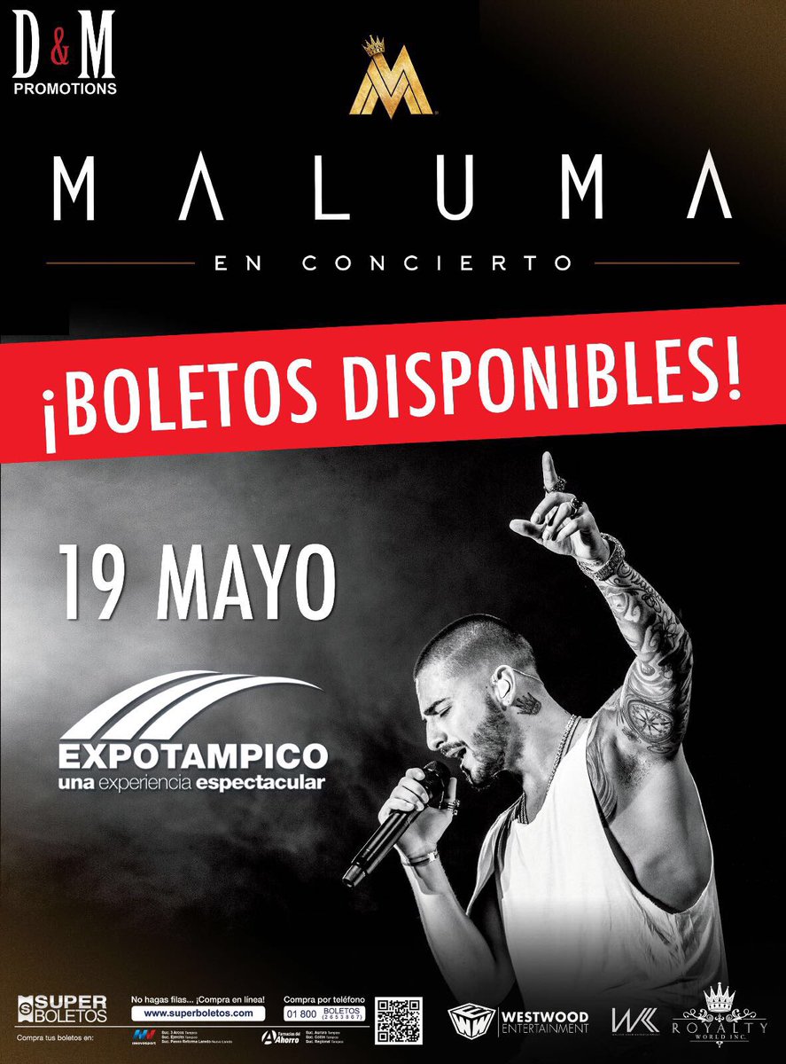 dmshows's tweet photo. ¡A sólo 4 días! @maluma por primera vez @ExpoTampico ¡Boletos Disponibles! 

🎟 @SuperboletosMx 📲💻 https://t.co/39z4bLFBvt #MéxicoTour🇲🇽 https://t.co/AwICBqdDd2