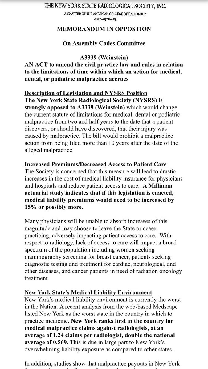 NateMargolisMD's tweet photo. NYS malpractice bill would extend statute of limitations from 2.5 years to over 10 years, cost providers 15% more #StopMalpracticeBill https://t.co/ESWguf6sWw