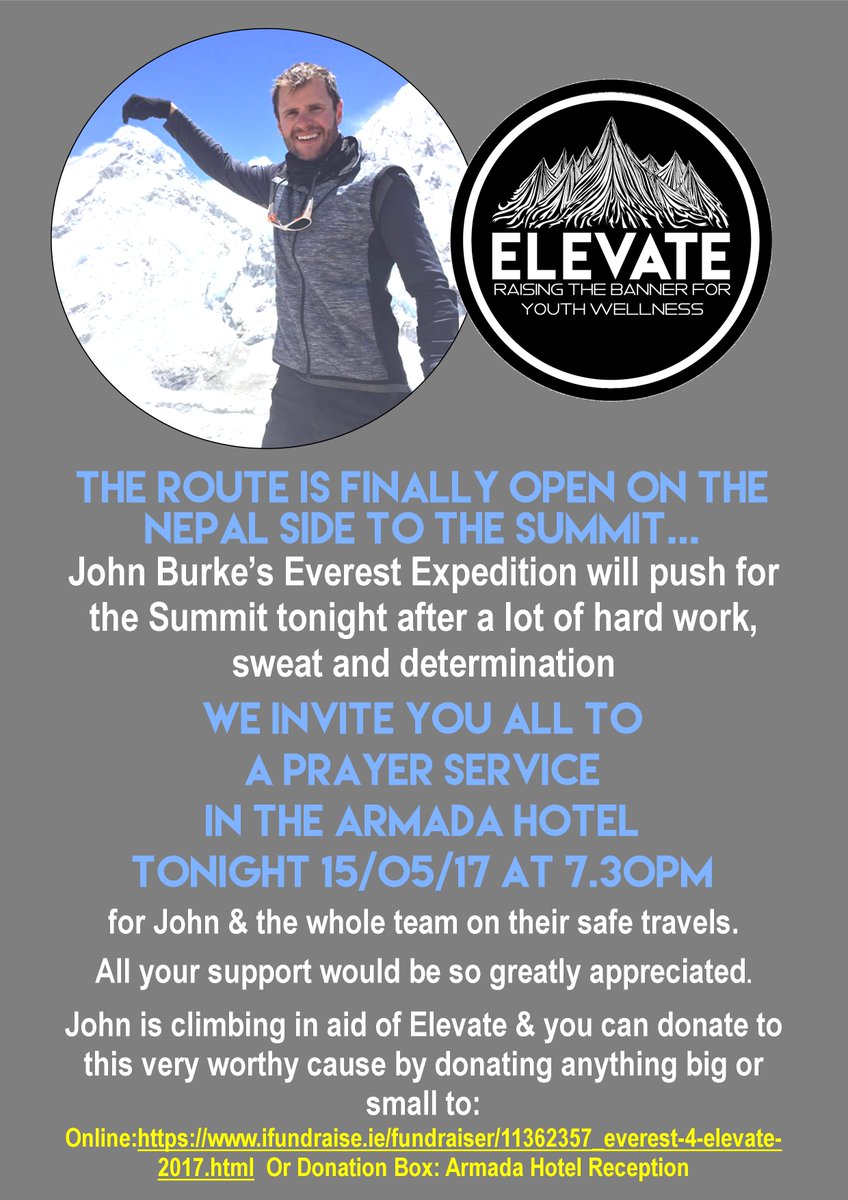 ArmadaHotel's tweet photo. Please retweet &amp; support to raise awareness for #Elevate as our boss, colleague &amp; friend John Burke makes a bid to summit #MtEverest tonight https://t.co/YGFA4K32xG