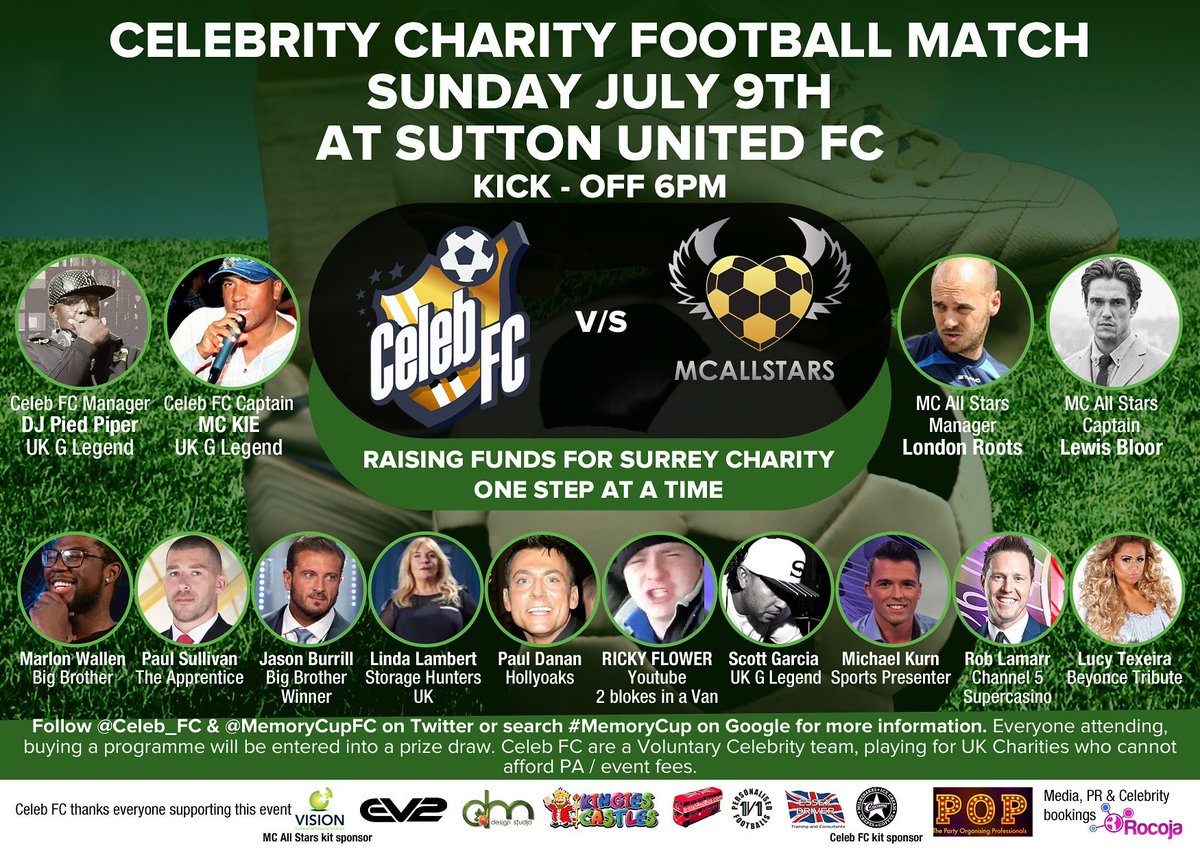 FUNfootyForall's tweet photo. We have a couple of spaces left guys @Sean9pratt @Lee_Chappy -  #MemoryCup team #July 9th come &amp; play #CharityFootball against @Celeb_FC https://t.co/KyuejSjYao
