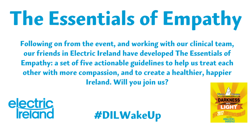 PietaHouse's tweet photo. The finish line of Darkness Into Light is where the journey begins... And that's where The Essentials of Empathy come in! #DILWakeUp https://t.co/a6r59TszyL