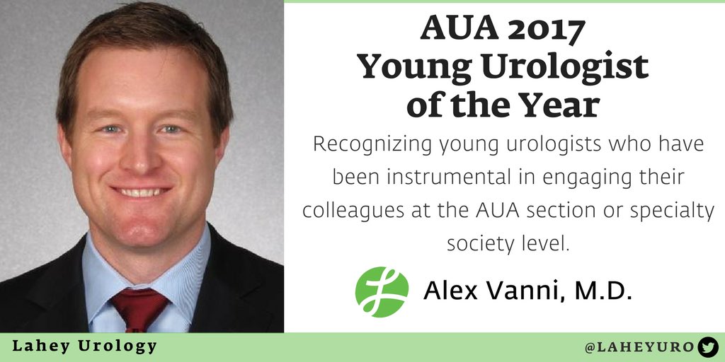 LaheyUro's tweet photo. Congratulations Dr. Alex Vanni 

#AUA17 Young Urologist of the Year. 

Well deserved! https://t.co/7rwJCPOss4