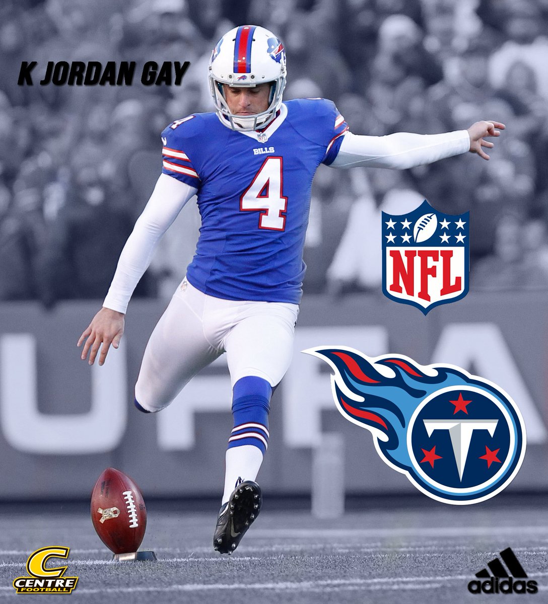 CentreFootball's tweet photo. Congrats to former @CentreFootball Kicker @JordanGay94 on his signing with the @Titans today!  #PEV in the League! https://t.co/6A0aCz8qNV