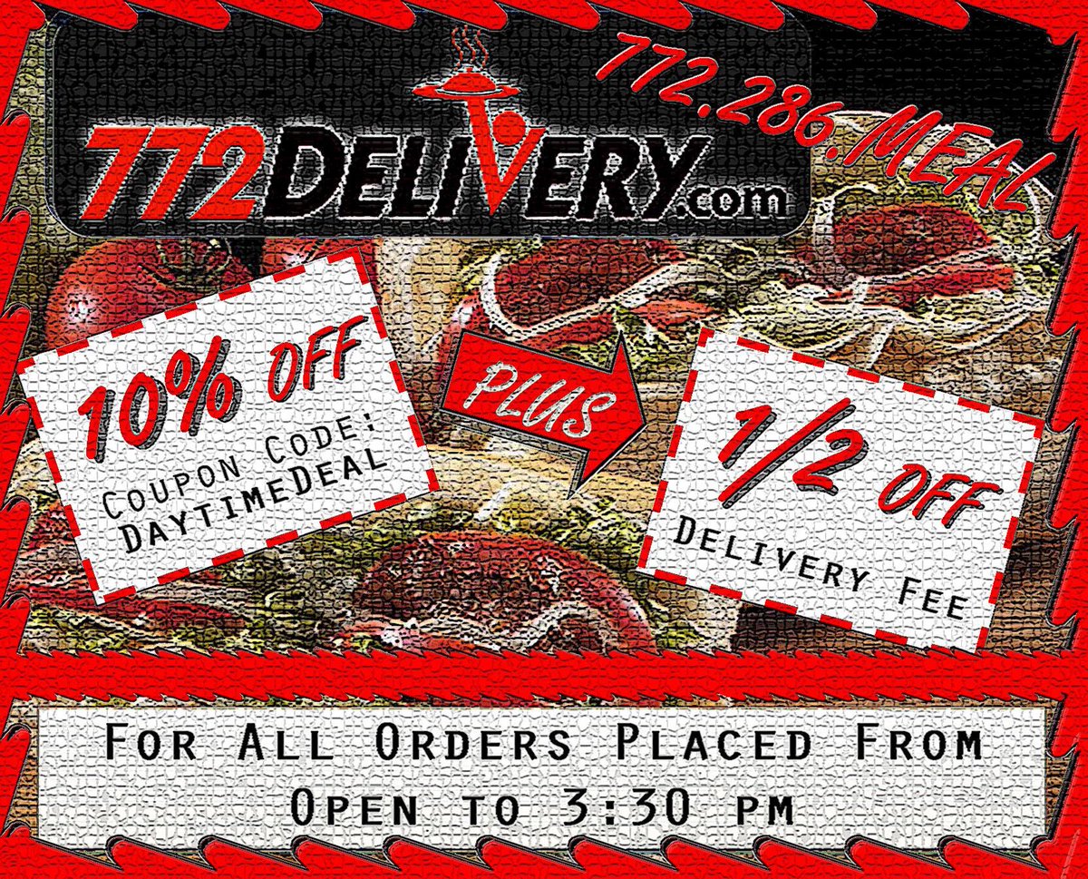 772Delivery's tweet photo. Place your order from https://t.co/AguxdPGEL4  during lunch hours to receive this specials. #772Delivery #martincounty #stluciecounty https://t.co/TNBd77RDCy