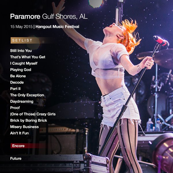 Two years ago, today, @paramore  played in Gulf Shores, AL at #HangoutMusicFestival. More photos on our website: paramoreitalia.com