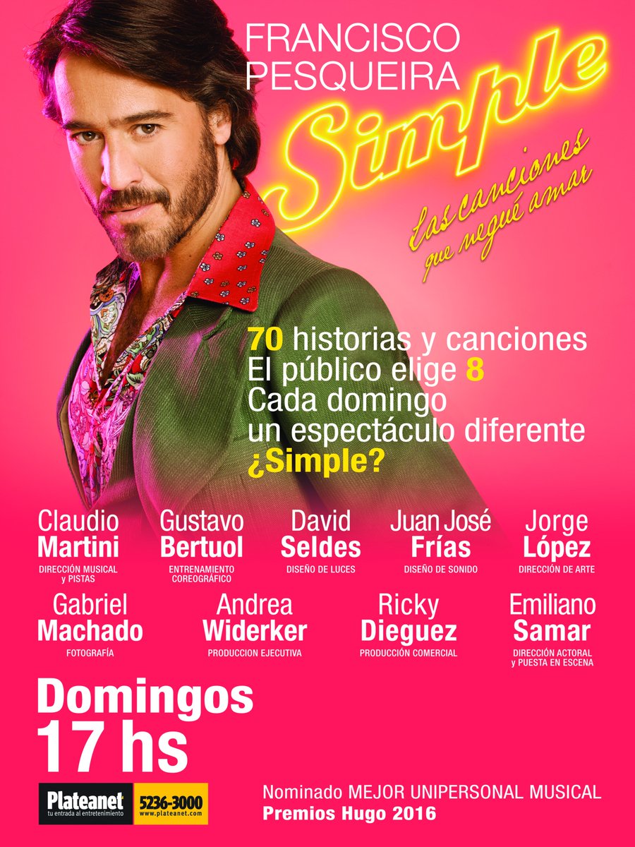 4ta temporada
SIMPLE LAS CANCIONES QUE NEGUÉ AMAR 
70 canciones e historias
el público elige 8
Cada domingo diferente
Domingos 17 hs.