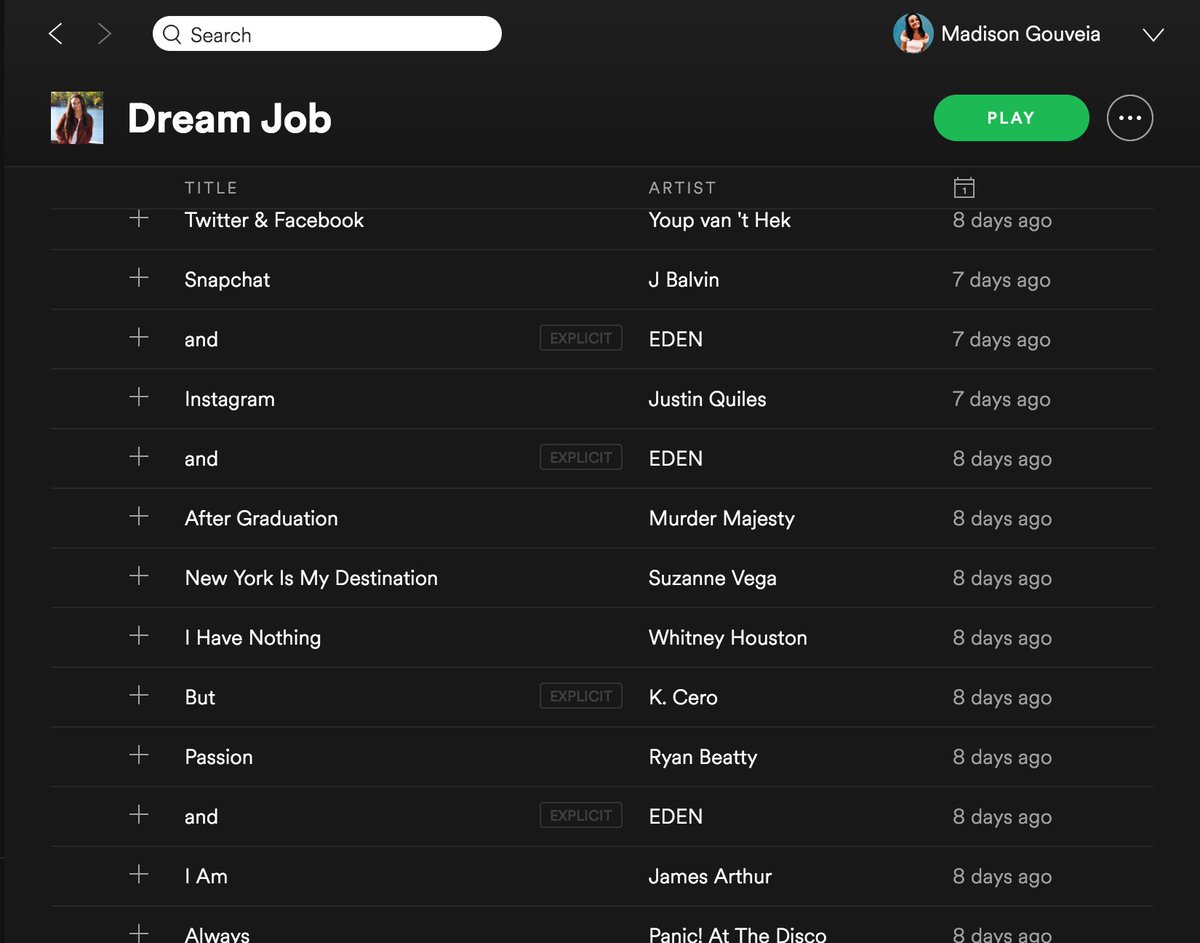 MadisonGouveia's tweet photo. Hey @Spotifyjobs, it's my dream to #jointheband so I made you this playlist :-)
https://t.co/Dway9C1AUl https://t.co/IPERohxZYX