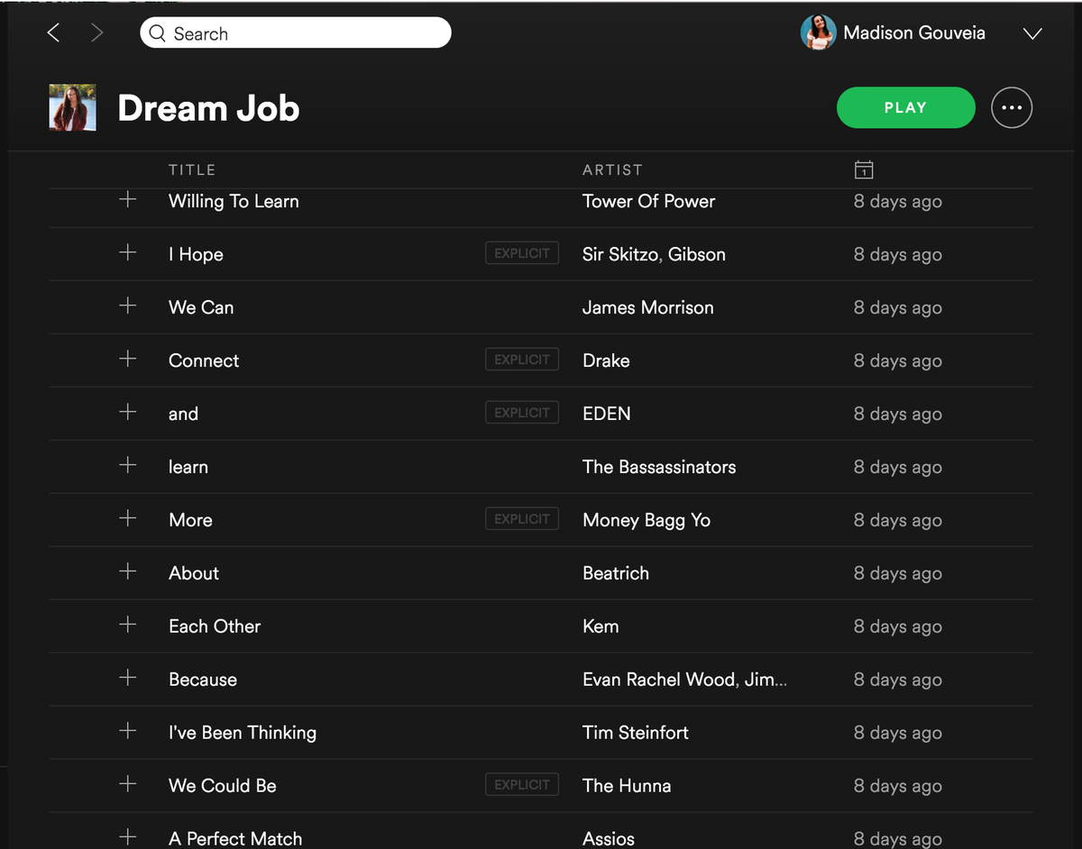 MadisonGouveia's tweet photo. Hey @Spotifyjobs, it's my dream to #jointheband so I made you this playlist :-)
https://t.co/Dway9C1AUl https://t.co/IPERohxZYX