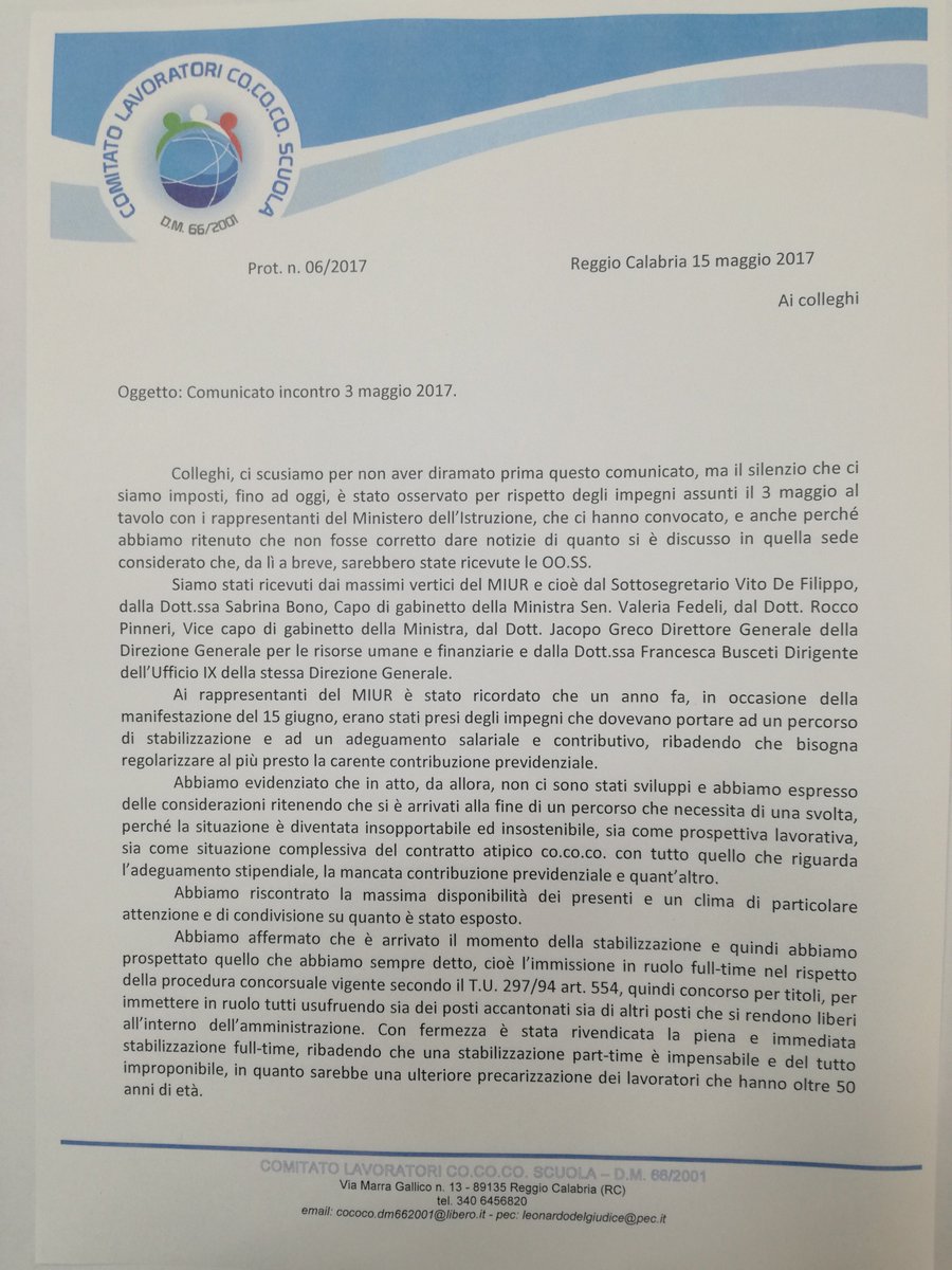 CoCoCoDM66_2001's tweet photo. Incontro del 3 maggio 2017 al MIUR
comunicato per i lavoratori .@CoCoCoDM66_2001 https://t.co/K71NuDZ88V
