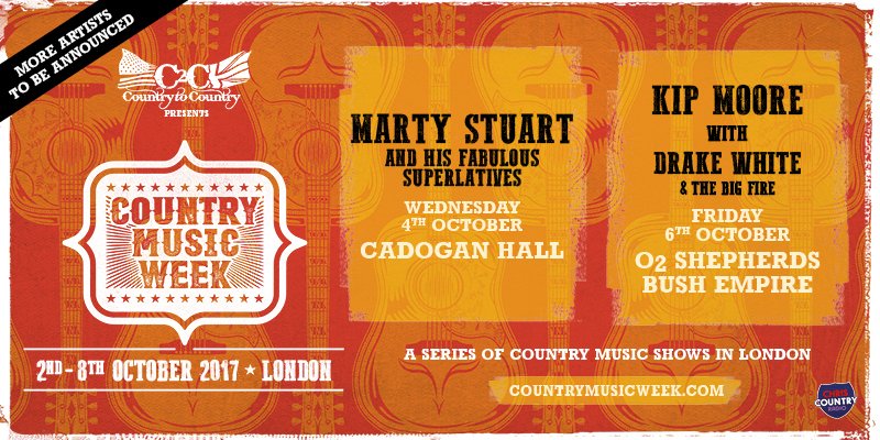 CountryMusicWK's tweet photo. FIRST ACTS ANNOUNCED!
4 Oct: @martystuarthq at @cadoganhall
6 Oct: @KipMooreMusic with @DrakeWhite at @o2sbe
Tickets on sale Friday!
#CMWeek https://t.co/XHzJJhHYRM