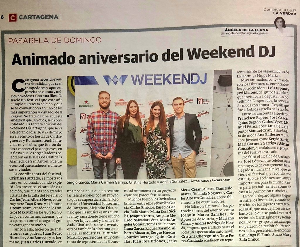 KCFonkie's tweet photo. Gracias por la mencion que nos hizo ayer @AngeladelaLlana . En su sección #PasarelaDeDomingo, para @laverdad_ct , sobre @weekenddjfest . 📰 https://t.co/2IgIkbGKm7