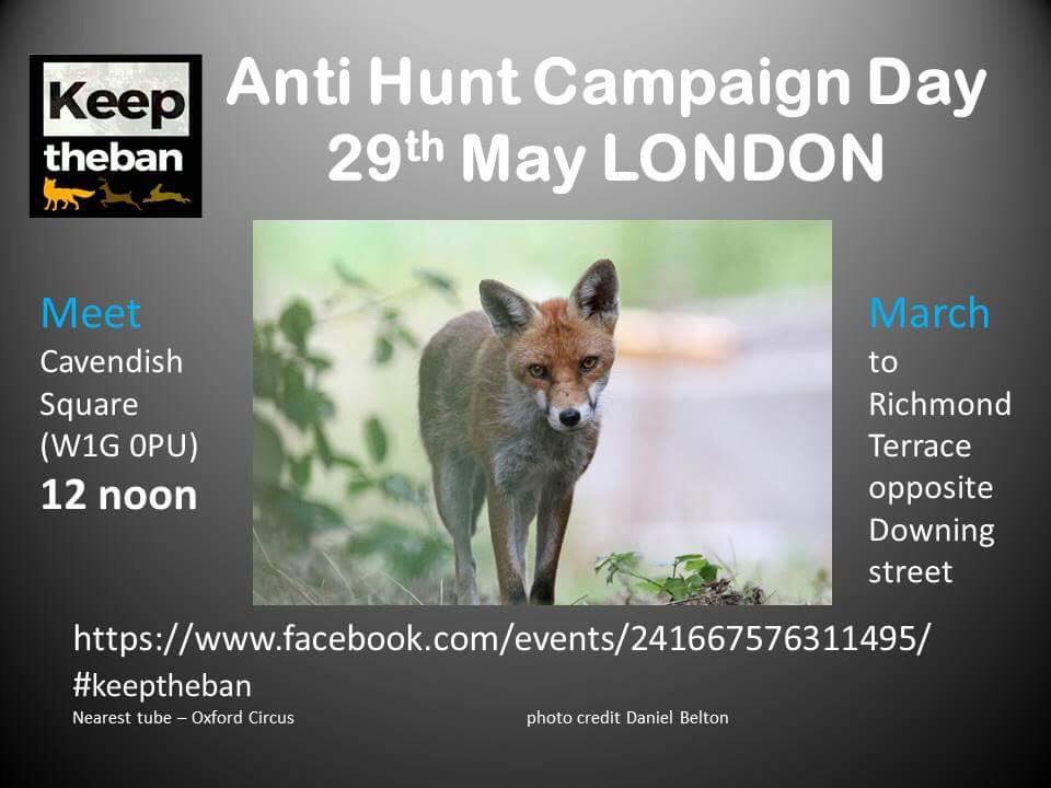 This is going to be huge! Please join us for Anti Hunt Campaign Day 29th May #LONDON #keeptheban