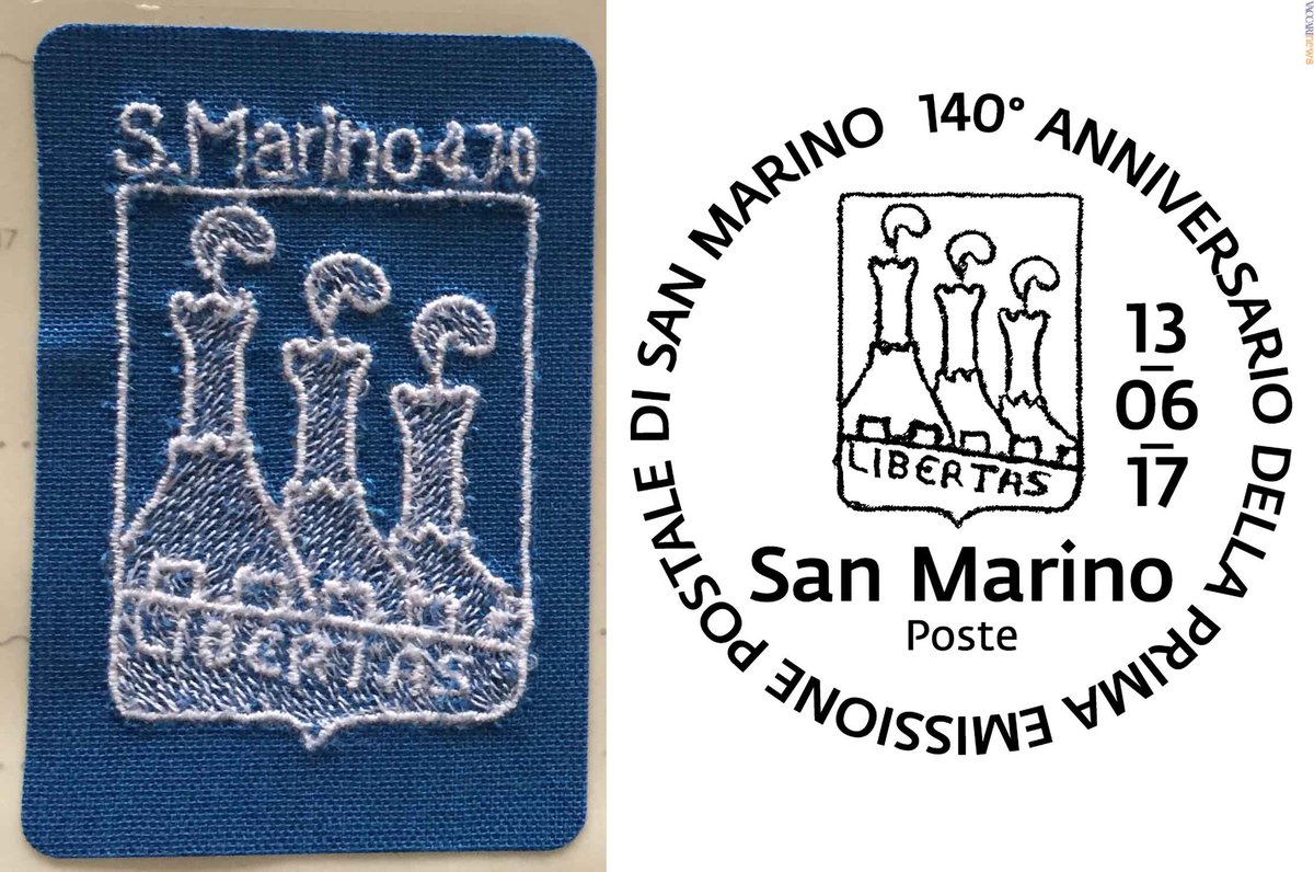 Vaccarinews's tweet photo. #Francobollo #ricamato da #SanMarino. Ricorda i 140 anni delle produzioni postali locali: https://t.co/45ZjBvEkm0 https://t.co/Q2s25Sxihe