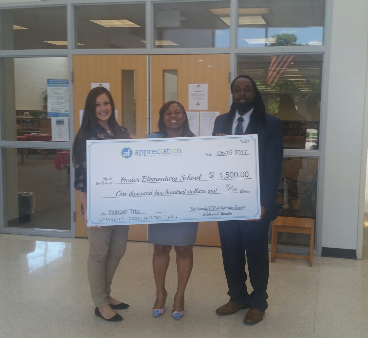 FosterHISD's tweet photo. Thank you to Appreciation Insurance &amp; Financial Services for your generous donation towards or EOY 5th Grade Trip! @etinglesr @DrFennick https://t.co/vlKOx3dzVT