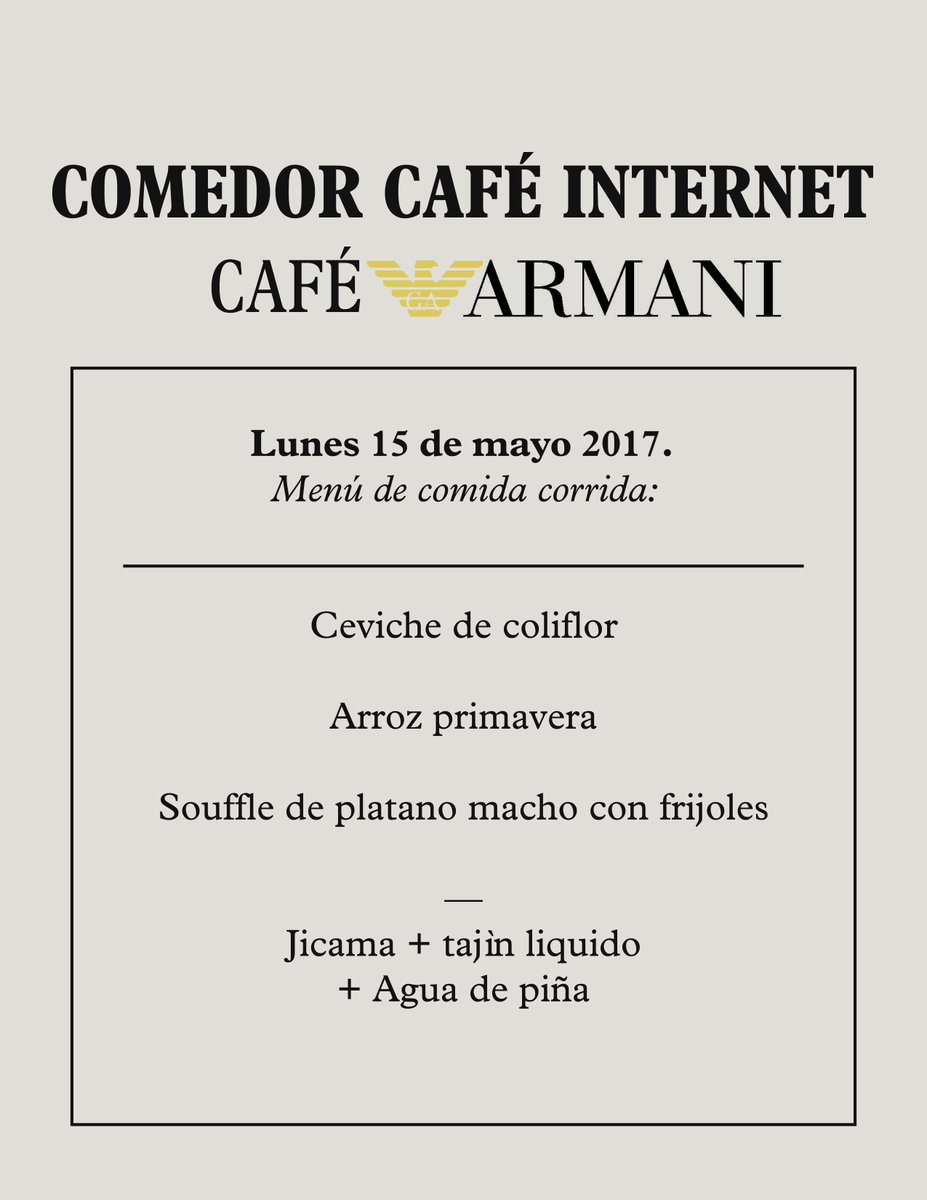 cafezena's tweet photo. Menú del día. #caféArmani https://t.co/5TCKRa6yCO