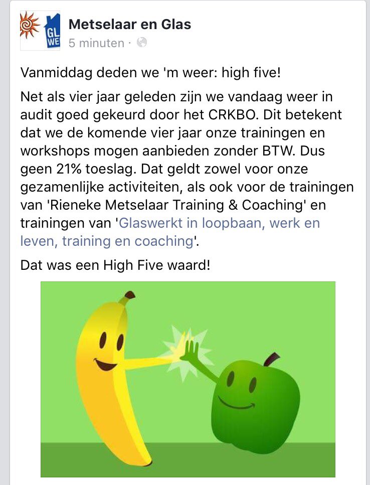 Vanmiddag deden we met z'n tweetjes een High Five