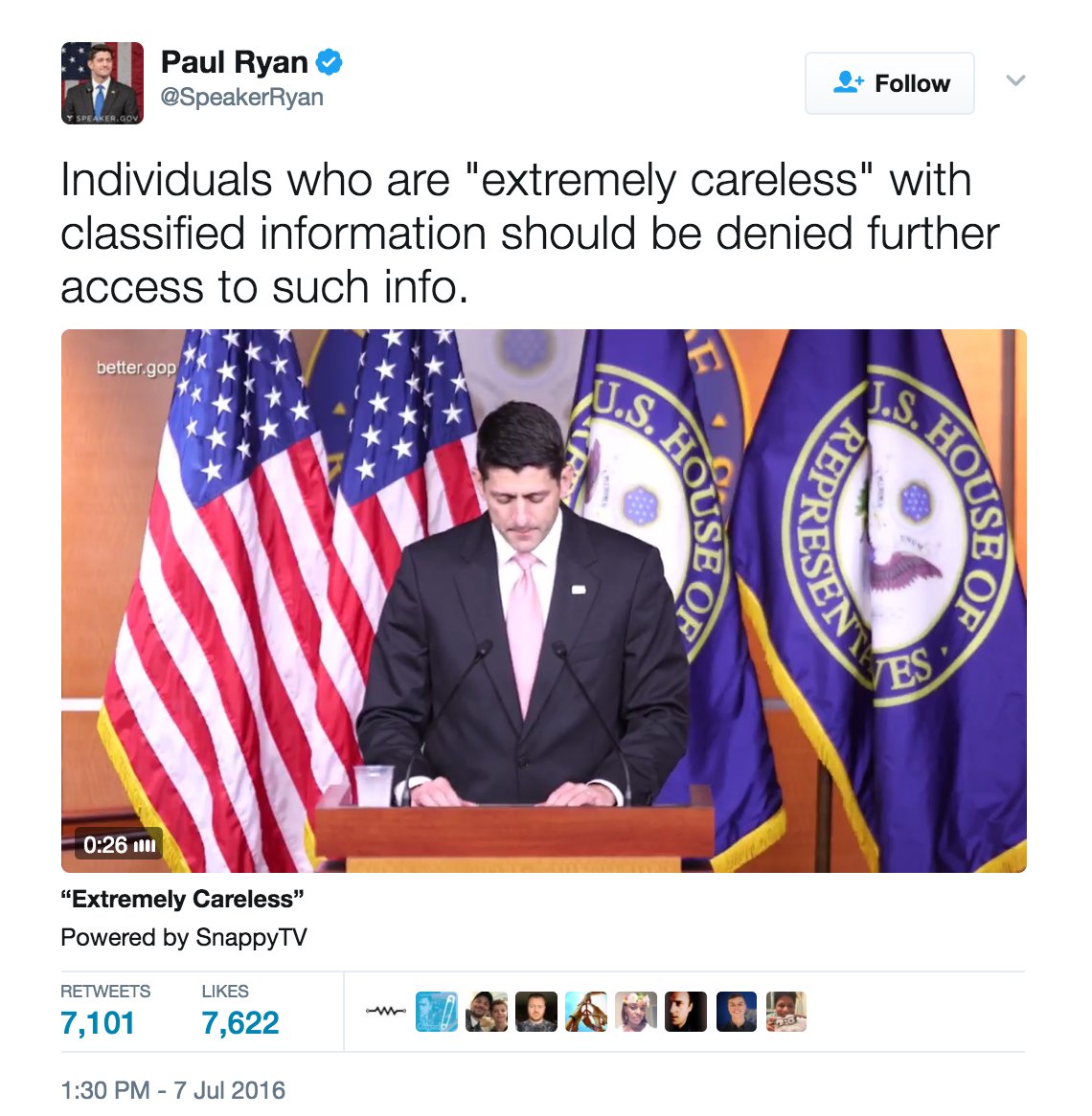 thehill's tweet photo. Paul Ryan tweet on classified info resurfaces after bombshell Trump report https://t.co/2ymWA0Yasn https://t.co/ZycqLBYriz