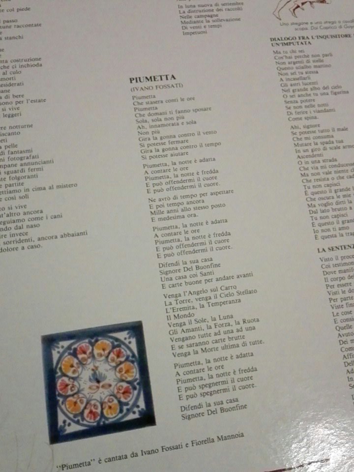 imieipassi's tweet image. &quot;Piumetta la notte è adatta 
A contare le ore
Piumetta la notte è fredda
E può offendermi il cuore&quot;
#ivanofossati #fiorellamannoia #piumetta