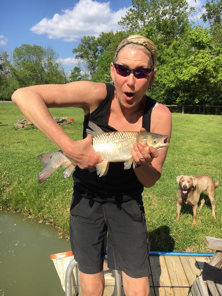 Cammy_Dierking's tweet photo. What a great weekend! Caught this whopper in the pond! #threwitback #photobomb courtesy of my dog, Bull. https://t.co/X4XaBgM9X0