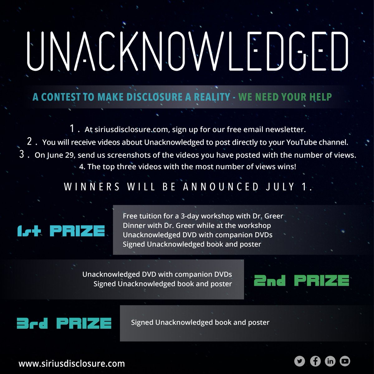 DrStevenGreer's tweet photo. We don’t do this often, so take advantage of this awesome opportunity! #Unacknowledged #Contest https://t.co/Wg3ifTCXCL https://t.co/PTCbRDgGB1