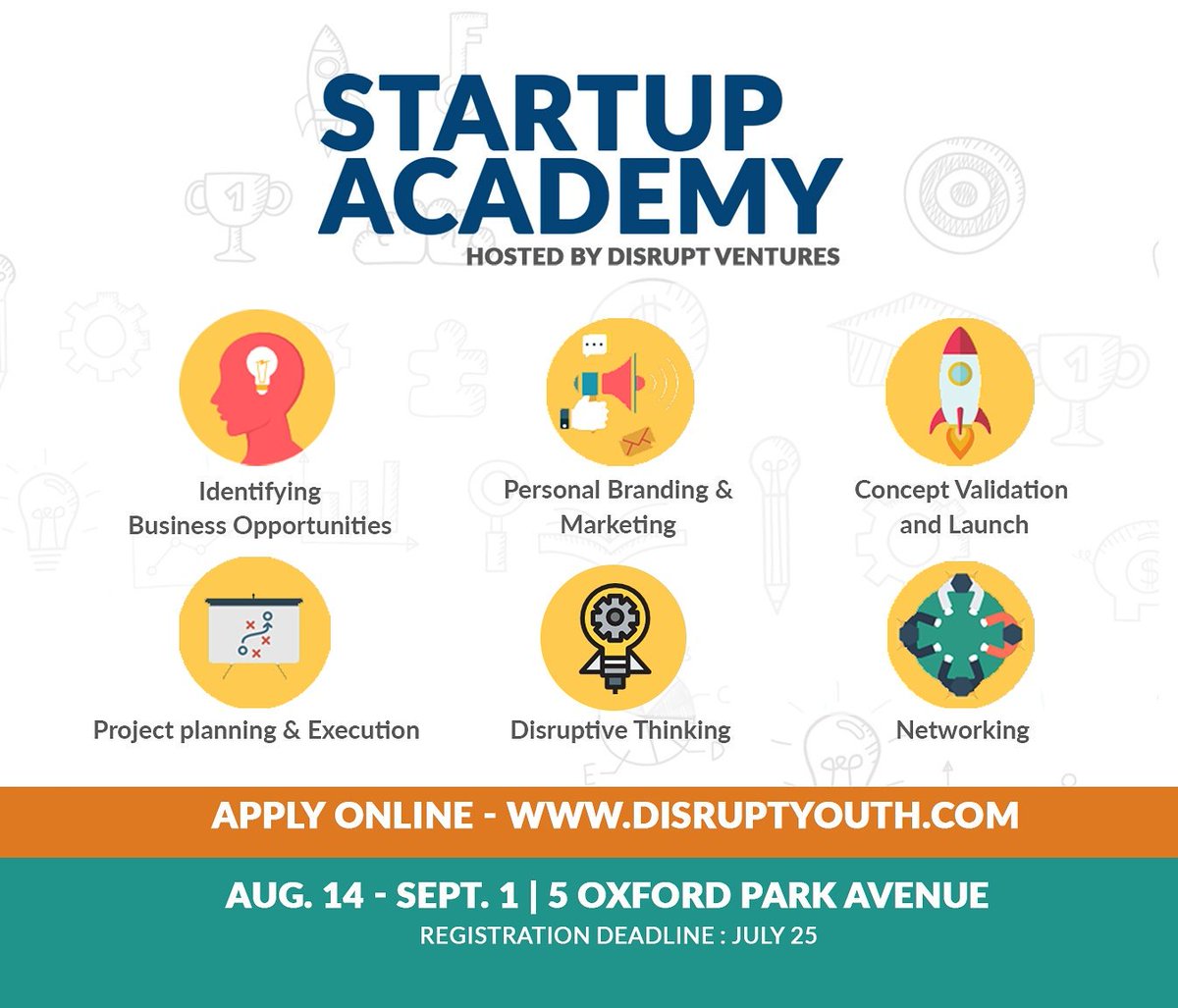 Are you an aspiring entrepreneur? Launch a venture this summer at the Disrupt Summer StartUp Academy. 
disruptyouth.com