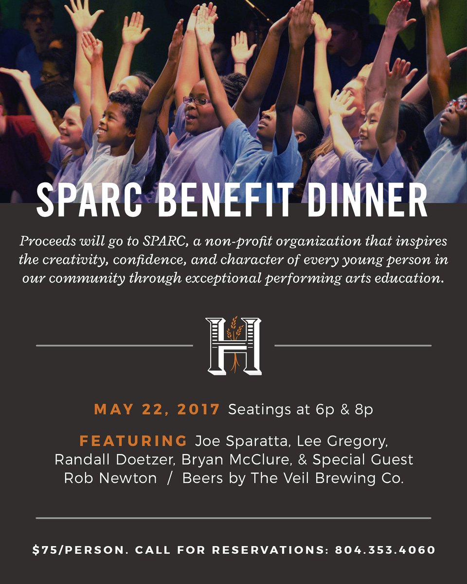Come join us Mon. May 22nd <a href="/HeritageRVA/">Heritage</a>. SPARC benefit beer dinner. 5 great chefs, amazing <a href="/theveilbrewing/">The Veil Brewing Co.</a> beers all for a great cause. #rva