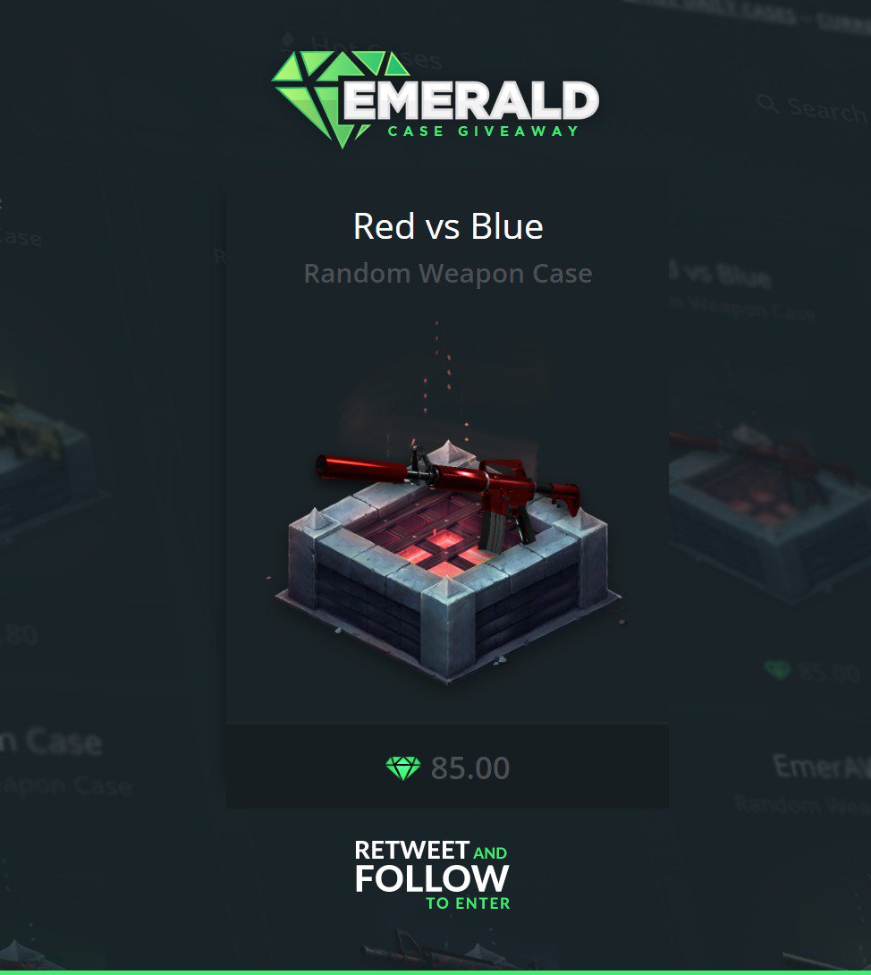 EmeraldsGG's tweet photo. 2x Red vs Blue Case Giveaway!

» RT + Follow 
» Tag 1 Friend
» Collect your FREE Daily Cases
» https://t.co/7f0zpZ7lpT 

Duration: 7 Days https://t.co/bvWACDN1PN