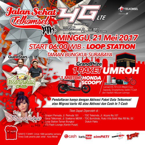 eventsurabaya's tweet image. Jalan Sehat Telkomsel 4G Surabaya | 21 Mei 2017 | Loop Station Taman Bungkul Surabaya