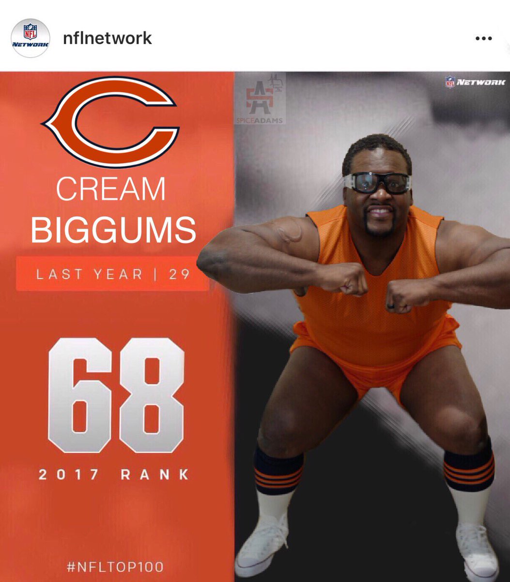 Shoutout to the <a href="/NFL/">NFL</a>, <a href="/nflnetwork/">NFL Network</a> and everybody for voting #CreamBiggums to the #NFLTop100