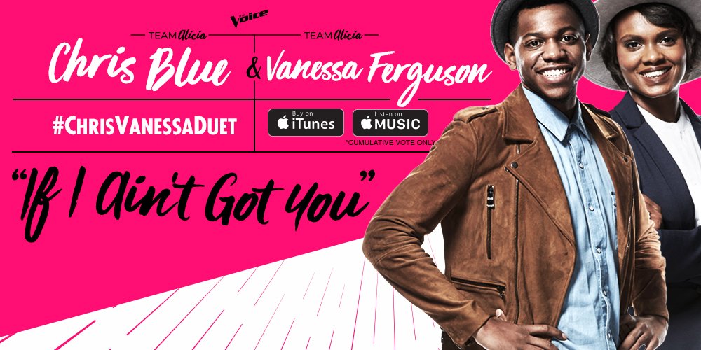 RT to VOTE for <a href="/Chrisbluelive/">Chris Blue</a> and <a href="/VanFergOfficial/">Vanessa Ferguson</a>’s duet of “If I Ain’t Got You” by <a href="/aliciakeys/">Alicia Keys</a>. #ChrisVanessaDuet