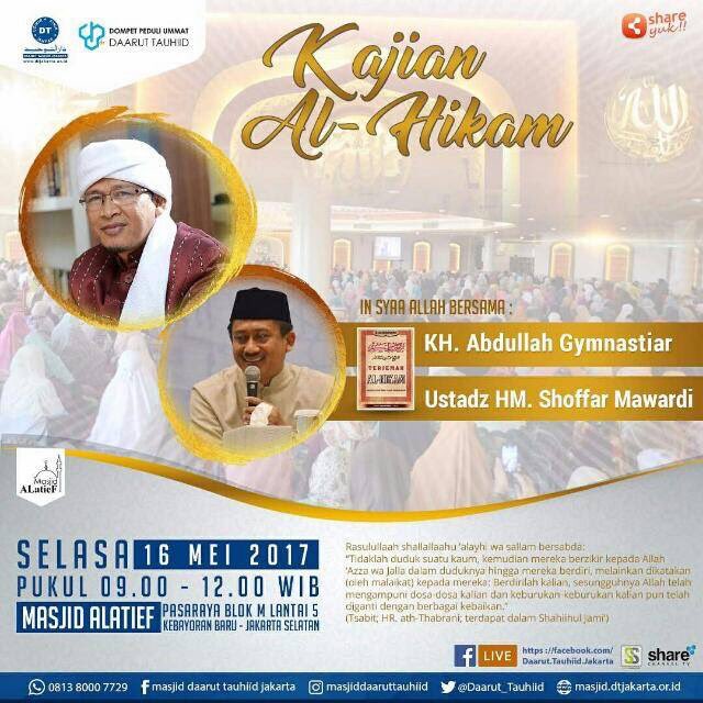 Bagi yg leluasa waktu hari Inu untuk tambah ilmu supaya makin yakin kepada Alloh silakan hadir yaa