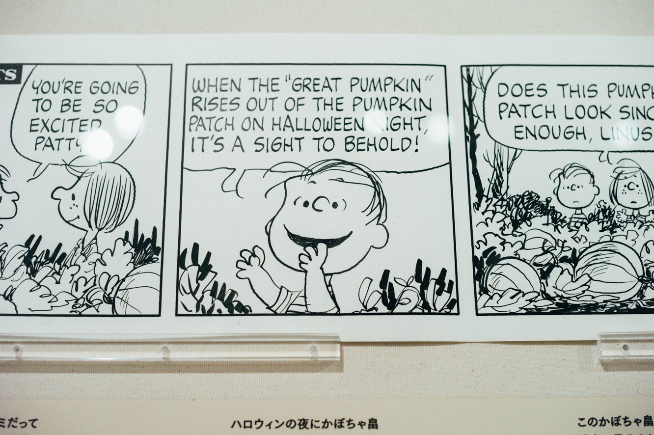 Snoopy Museum Tokyo 続き チャーリー ブラウンの一番の仲良しで 野球チームではセカンドを守る ハロウィンの夜にかぼちゃ畑に行けば 水色の 安心毛布 にくるまって寒さをしのぎ かぼちゃ大王がやってくるのを待っているライナスに必ず会えるはず