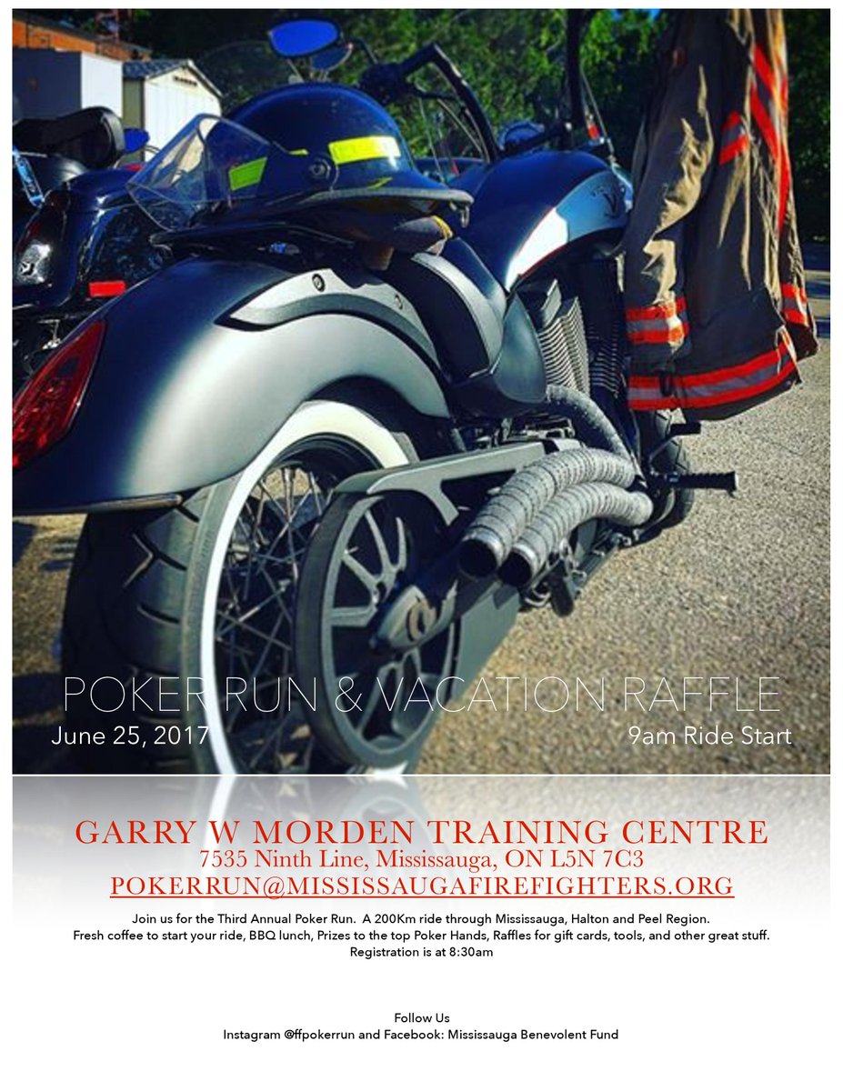 Join us on June 25th for our 3rd annual motorcycle poker run. 200Km through Peel and Halton regions. #1212pokerrun #1212cares