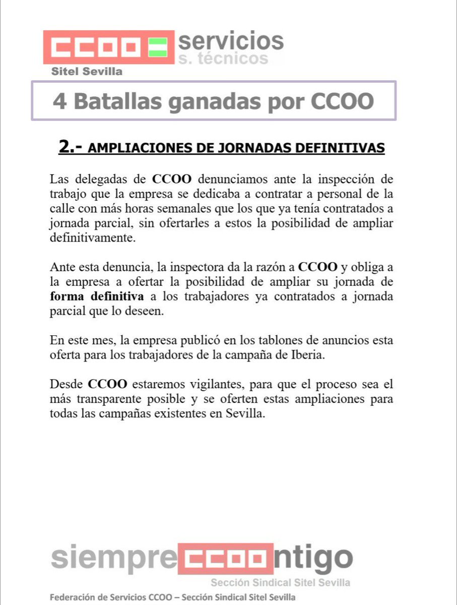 CCOOSitelSvq's tweet photo. 4 Batallas ganadas por CCOO:
➡️Excesos de jornadas
Ampliaciones definitivas
➡️Permisos retribuidos no son absentismo
Pago transporte Mutua https://t.co/BJzgPojKXt