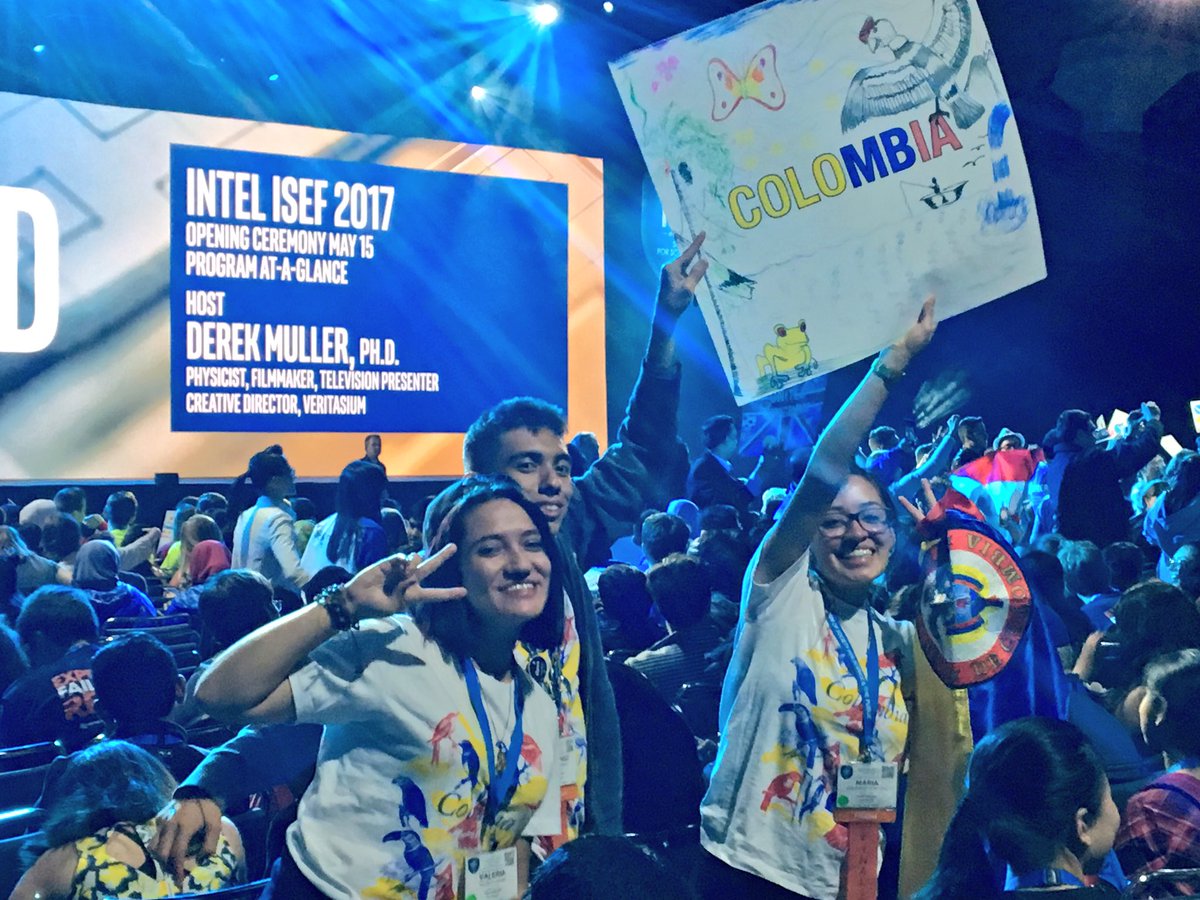 Society4Science's tweet photo. We're loving the signs at the #INTELISEF opening ceremony! 🇹🇭 🇨🇴 🇰🇪 🇿🇼 #ScienceIsInternational https://t.co/5cfaLscRXj